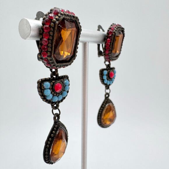 Vintage Poggi Paris Clip On Earrings French Bohemian Designer Eclectic Dramatic - Picture 5 of 13